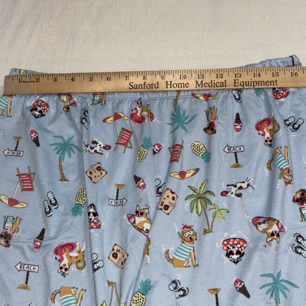Cuddl Duds Women's 2pc Pajama Set Top & Shorts Size L Blue Dog Beach Print
